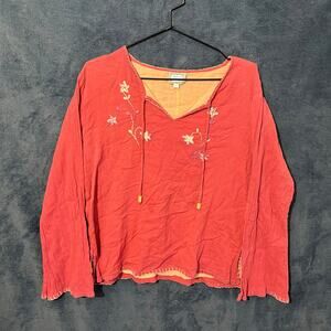 Vintage Blue Skye Red Loose Fit Floral Embroidered Blouse Woman’s Size L